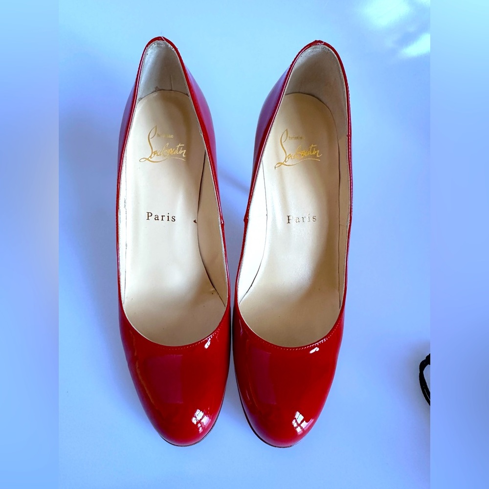 Christian Louboutin Simple Pump 100 Patent Calf Heel Red EU Size 36.5